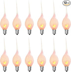 12 Pack Flicker Flame Silicone Candle Lights Bulbs, C7 Clear Silicone Flickering Halloween Decorations Lights Replacement Bulbs for Electric Candle Lamps, Chandelier, E12 Candelabra Base, 1 Watt