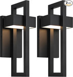 LamQee Outdoor Wall Lights Modern Exterior Lighting Fixtures, 3000K Integrated LED Outdoor Wall Sconce Lighting 2 Packs, Matte Black Outside Wall Mount Lights for House Front Door Porch Garage Patio