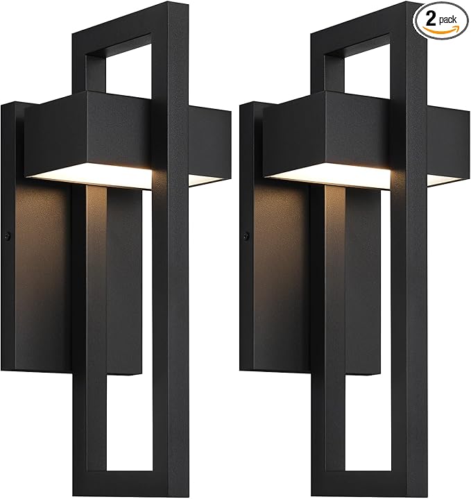 LamQee Outdoor Wall Lights Modern Exterior Lighting Fixtures, 3000K Integrated LED Outdoor Wall Sconce Lighting 2 Packs, Matte Black Outside Wall Mount Lights for House Front Door Porch Garage Patio