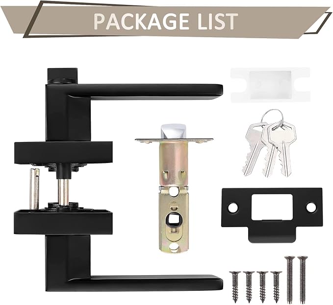 Probrico 5 Pack Entry Door Lever with Lock and Key,Entrance Door Handles for Office and Front Door,Matte Black Door Knobs Keyed Alike Same Key Lockset (Each with 3 Keys)