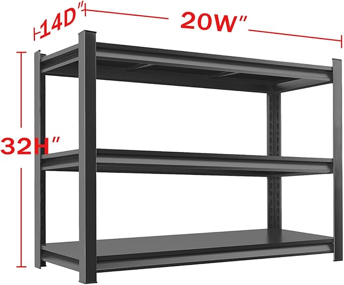 Metal Garage Storage Shelves Heavy Duty Shelving Unit 3 Tier Steel Adjustable Organizing Shelves 2000 LBS Capacity Industrial Shelving Ideal for Garage Tote Pantry Basement Outdoor, 32”Hx20”Wx14”D