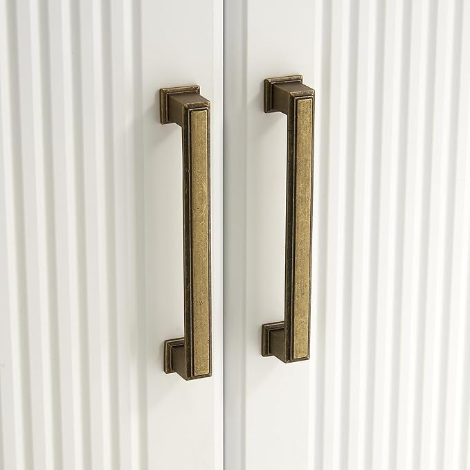 10 Pack 5 Inch(128mm) Hole Center Antique Brass Modern Cabinet Pulls Kitchen Cabinet Handles Kitchen Cabinet Hardware Timeless Drawer Pulls for Dresser Cupboard Wardrobe, A-Brass(5x10)