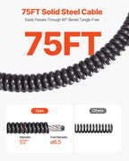 VEVOR Drain Cleaner Machine 75FT x 1/2Inch, Auto Feed Sewer Snake Auger with 4 Cutter & Air-activated Foot Switch for 2" to 4" Pipes, Orange, Black