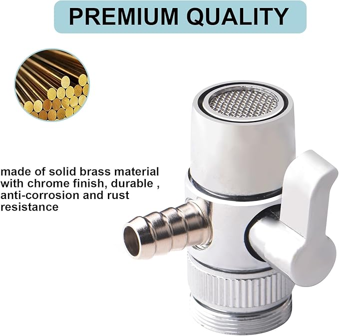 2 Pack Faucet Diverter Valve with Aerator for Countertop Water Filter,Faucet Adapter to 5/16"(8mm) barb outlet,Faucet Splitter for Water Diversion