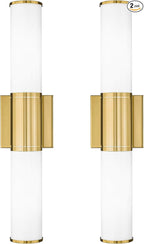 Bathroom Light Fixtures Set of 2, 2 Light Vanity Lights for Mirror with Milk Glass Shade, Up and Down Wall Sconces for Bathroom Bedroom Hallway, Brushed Gold, VL834-BG-ML-2PK