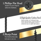 #6 x 1-3/8" Phillips Bugle Head Fine Thread Sharp Point Drywall Screw, Self Tapping Wood Screws with Black Phosphate Coated, Ideal Screw for Drywall, Wood and Sheetrock, 90 Pieces