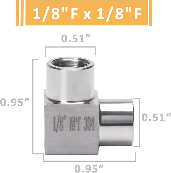 90 Degree Street Elbow - 1/8" NPT Female to 1/8" NPT Female Stainless Steel 304 Heavy Duty Forged Square Barstock Street Elbow Adapter Pipe Fitting (pack of 5)