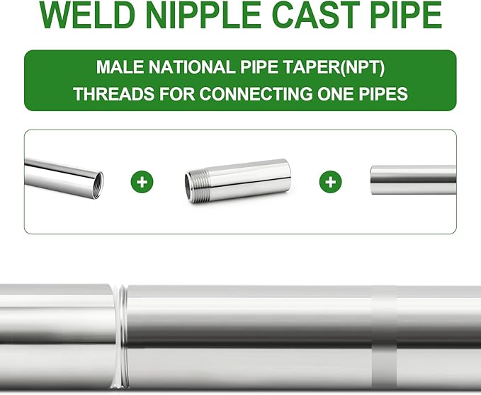 TAISHER 2PCS 304 Stainless Steel Pipe Fittings, 3/4" NPT Male Threaded, 4" Length Weld Nipple Cast Pipe