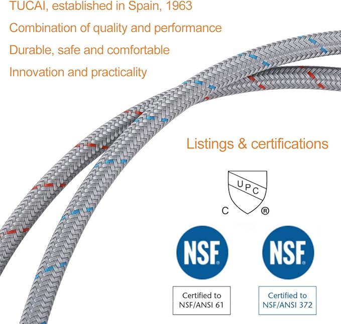 WOWOW 20'' Faucet Supply Hose Braided Nylon Supply Hose Sink Faucet Supply Lines 3/8" Comp x 1/2" Comp Length Bathroom Faucet Line Replacement Parts Basin Faucet Hoses 2 PCS