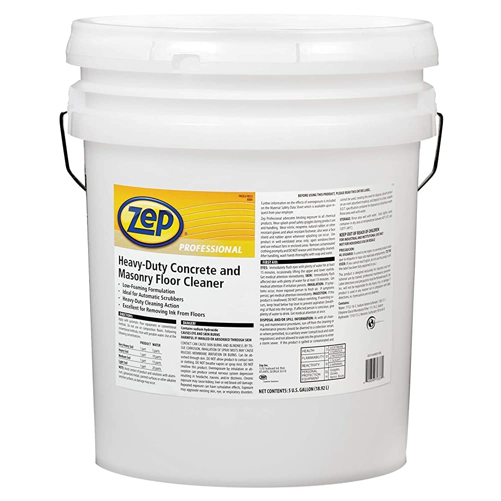 Zep Driveway, Masonry and Concrete Cleaner and Degreaser Concentrate - 5 Gallon (1 Unit) 1041549 - Construction Grade Degreaser Removes Grease, Dirt, and Oil Stains on Concrete, Brick, Asphalt, and