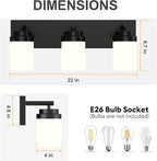 IZORRO Bathroom Vanity Light Fixture, 3-Light 22 Inch Matte Black Bathroom Light Fixtures Over Mirror, with White Glass Shade, Modern Farmhouse Vanity Lights, Rustic Restroom Lighting Fixtures