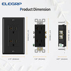 ELEGRP Glossy Black Decorator Electrical Wall Outlet Receptacle, 20A 125V Standard Outlets, 2 Pole 3 Wire, Non-Tamper Resistant, NEMA 5-20R, Self-Grounding, Wall Plate Included, UL Listed, 5 Pack