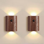 LANDGOO Smart Night Light Step Lights 2 Pack - Rechargeable Motion Sensor Stair Lights, 2700K Warm White LED, Walnut Wood for Hallway & Bedroom Safety