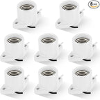 8 Pcs E26 Light Socket Porcelain Lamp Holder Socket Medium Keyless Threaded Base with Two Hole Flange Mounting and 6" Wire Indoor Garage Closet Lighting