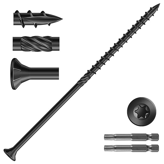 #14 x 6 Inch Deck Screws (250Pcs) 10lb. Carbon Steel, Black, Flat Head, Rust Resistant epoxy Coated, with T30 Star Bit