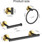 Bathroom Hardware Set 24 Inch, Black Gold Towel Bar Set Including 24" Hand Towel Bars, Toilet Paper Holders, Towel Rings, Robe Towel Hooks