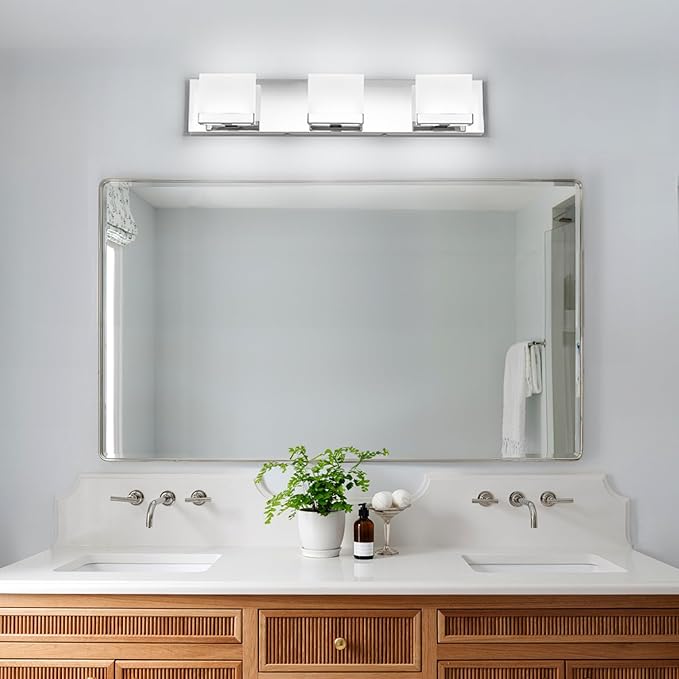 SineRise LED Modern Bathroom Vanity Light Fixtures (3-Light, 24-Inch, 6000K), Chrome Modern Acrylic Bathroom Wall Lighting Fixtures Over Mirror