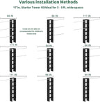 Closet System, 17" Wide Closet Organizer System with 3 Hanging Rods, Wood Tower Closet Storage for Walk In Closets, Wall Mounted Wardrobe Organizer Kit, Bedroom, Fits Spaces 5-9 ft, Black