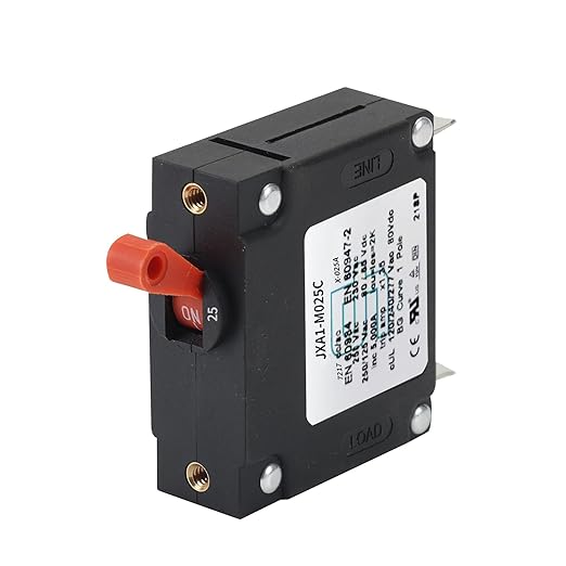 GLOSO J Type Toggle Hydraulic Magnetic Single Pole Circuit Breaker AC/DC Manual Reset Switch Yachts Campers Caravans Red Toggle, 25A, J1P