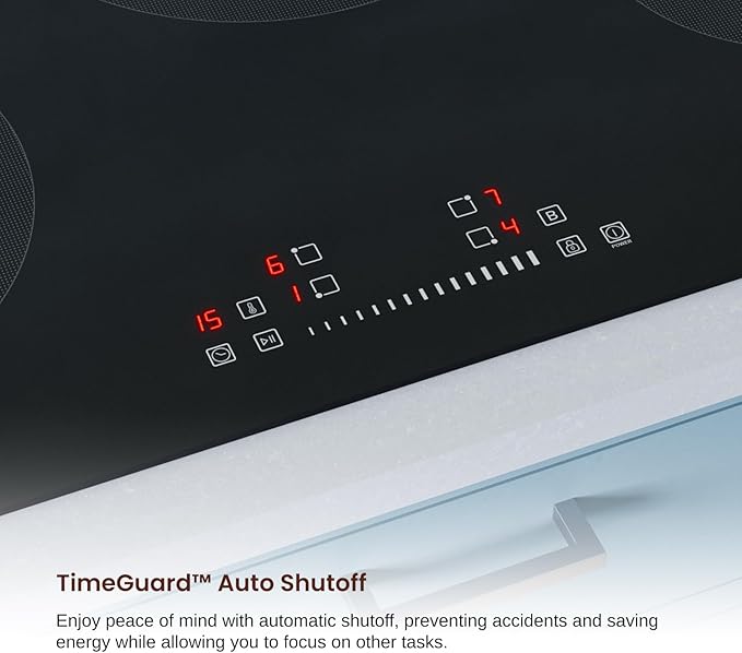 Rangaire RCI241S 24" Induction Cooktop, 6700W, 4 Burners, Built-in Stove Top, Booster & Timer, 9 Power Levels, Slide Touch Control, Child Safety Lock, 240V Hard Wire, Ceramic Surface