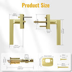 HOSOM Gold Door Knob with Lock Satin Brass Privacy Interior Door Handle Brushed Gold Door Handles for Bedroom Bathroom Keyless Reversible Door Lever Knob for Left & Right Handled Doors, 2 Pack