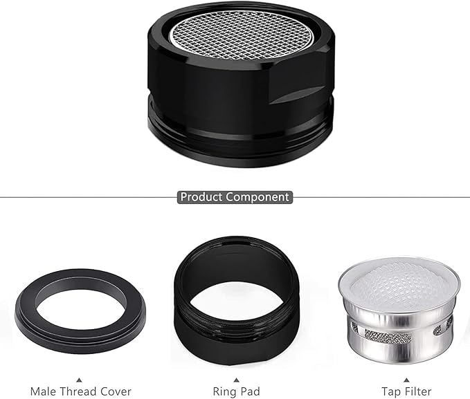 4PCS 2.2 GPM Faucet Aerator, 2 Pack Aeration Filter Replacement Parts With Brass Housing 15/16 Inch 24mm Male Thread Aerator Faucet Filter With Gasket For Kitchen And Bathroom (Black)