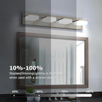 LED Vanity Light Fixture for Bathroom, 4-Light Brushed Nickel Bathroom Light Over Mirror, Modern Vanity Lighting Wall Light Fixtures