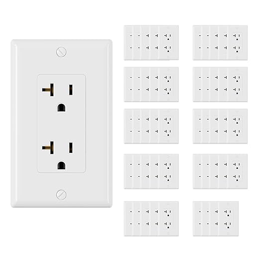 ELEGRP Glossy White Decorator Electrical Wall Outlet Receptacle, 20A 125V Standard Outlets, 2 Pole 3 Wire, Non-Tamper Resistant, NEMA 5-20R, Self-Grounding, Wall Plate Included, UL Listed, 50 Pack