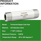 TAISHER 2PCS Stainless Steel Pipe Fittings, 1" NPT Male x 1" NPT Male Threaded, 4" Length Thickened Nipple Cast Pipe