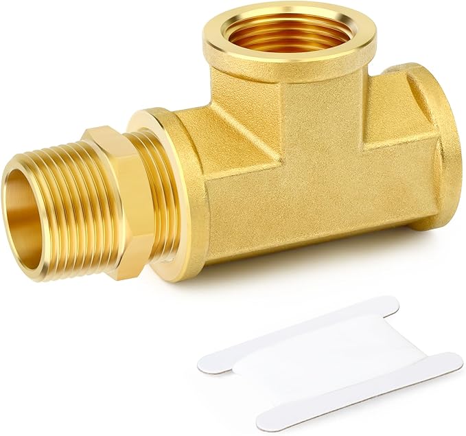 GASHER 1PCS Brass Tee Pipe Fittings, 3/4" NPT Female x 3/4" NPT Female x 3/4" NPT Male Pipe Fittings, Male Run Tee
