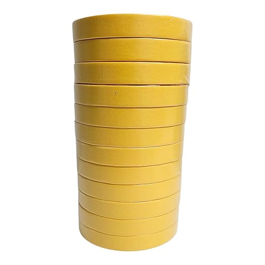MTE18-48 Automotive Industry Masking Tape for Painting and Refinishing, Yellow Color, 3/4" Width, 55 Yards Length (18mm x 50m), Box of 48pcs - High Temperature Resistant - No Residue