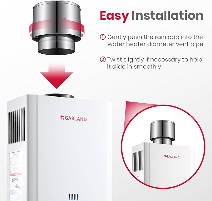 GASLAND 3.54'' Rain Cap for Tankless Water Heater BS158 BE158, Stainless Steel Round Rain Proof Windproof Cap, Easy Installation, Perfect for Outdoor Installation
