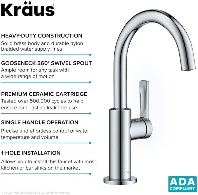 Kraus Oletto Single Handle Kitchen Bar Faucet in Chrome, Kitchen Sink Faucets, KPF-2822CH