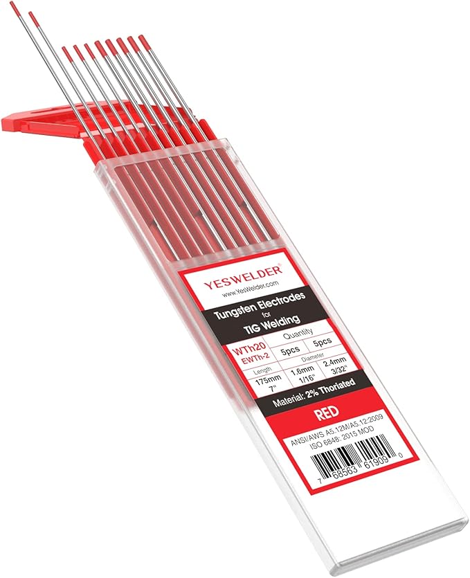YESWELDER TIG Welding Tungsten Electrode Red Tip 5pk 1/16" & 5pk 3/32" by 7" Assorted-size (Red, WT20/EWTh-2)