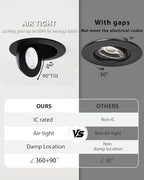Adetu Recessed Lighting 6 inch, 360°+90° Adjustable Directional 6 inch 5CCT Gimbal Black Led Recessed Lighting, 2700K-5000K Dimmable Retrofit Eyeball Can Recessed Lights with Jbox, ET（Black-12 Pack）