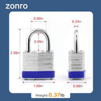 ZonRo Locks Laminated Steel Keyed Padlocks,Keyed Alike Locks, 1-9/16 inch Wide,Normal Shackle Padlocks, Pack of 48，Blue Hoop, for Hasp Latch, Sheds, Fences, Storage Locker, School, Gym…