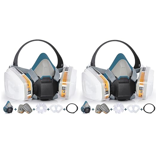 2 Set Respirator Masks with 6001 Filters, Reusable Half Face Paint Respirator Mask for Chemicals,Dust Respirators for Painting, Woodworking, Construction, Sanding, Spraying, DIY etc