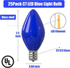 SUNSGNE C7 LED Blue Replacement Christmas Light Bulbs, 0.6W LED E12 Candelabra Base Bulbs - Great for Christmas Outdoor String Lights, Salt Lamp, Night Lights, Decorative Lights, Pack of 25