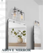 Bathroom Light Fixtures, HWH 2-Light Vanity Wall Sconce Lamp, Modern Chrome Vanity Light with Clear Glass Shade, 5HLT63B-2W CH