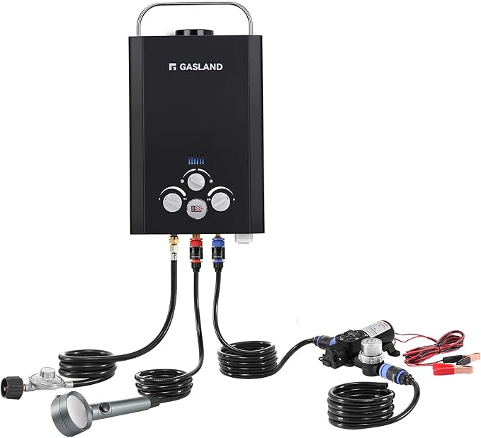 GASLAND 6L 1.58GPM Portable Propane Tankless Water Heater with 1.6 GPM Water Pump and 1/2" Twist-On Pipe Strainer