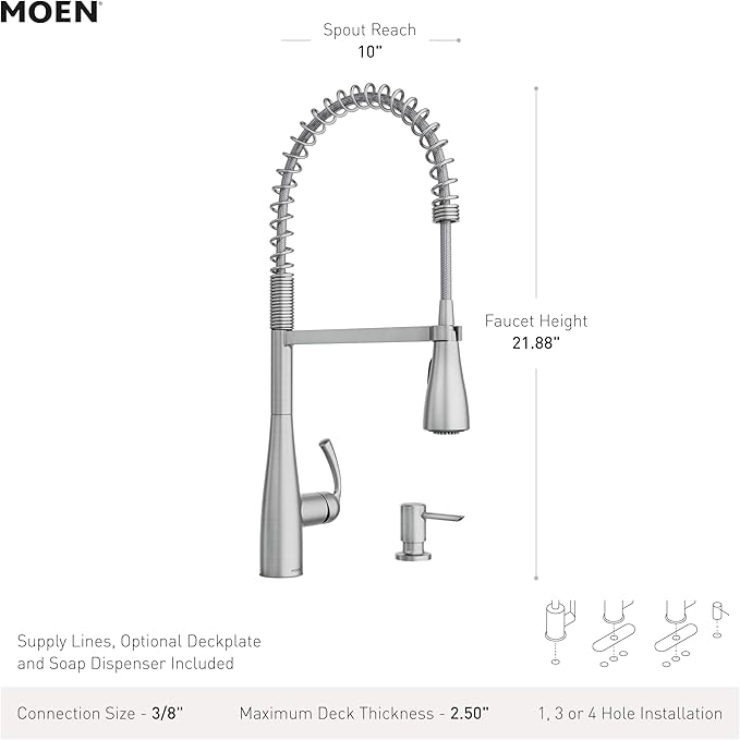 Moen Essie Chrome One-Handle High Arc Pre-Rinse Spring Pulldown Kitchen Faucet with Power Clean, 87814