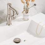 Bathroom Sink Drain, Vessel Sink Pop Up Drain,Built-in Anti-Clogging Strainer, Sink Drain Assembly Without Overflow Brushed Nickel,(1-1/2" to 1-3/4") RWF082B