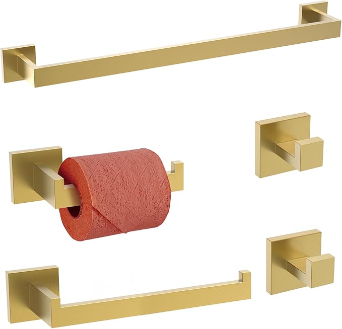 TURS 5-Pieces Bathroom Hardware Accessories Set Stainless Steel Brushed Gold Towel Bar Holder Sets, Wall Mounted,Q7LSJ-P5
