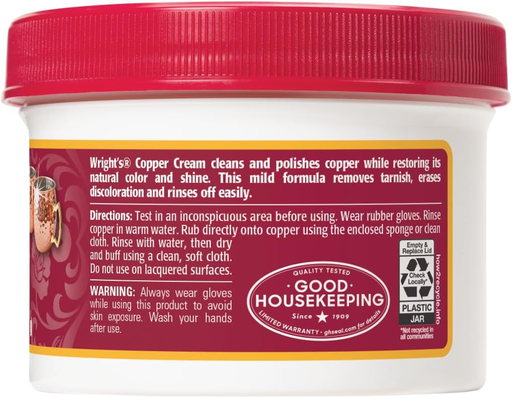 Wright's by Weiman Cream Copper and Brass Cleaner - Gently Cleans and Removes Tarnish without Scratching, Polishing Cloth Included