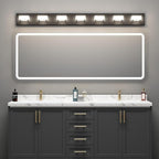 Ralbay 46" LED Matte Black Vanity Lights 7 Lights Acrylic Metal Black Modern Vanity Lights Black Bathroom Lighting Fixtures Over Long Mirror (Natural White Light 4500K)