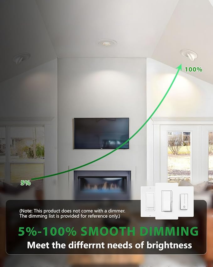 zouzai 6 inch 5CCT Gimbal Led Recessed Lights, 360°+90° Adjustable Directional Recessed Lighting, 2700K/3000K/3500K/4000K/5000K Dimmable Retrofit Eyeball Can Lights with Jbox, ETL(White, 1 Pack)