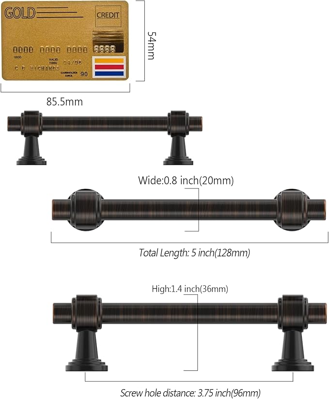 Amerdeco 10 Pack Oil Rubbed Bronze Cabinet Pulls 3.75 Inch(96mm) Hole Center Drawer Pulls Cabinet Hardware Kitchen Cabinet Handles for Bathroom ZH0069