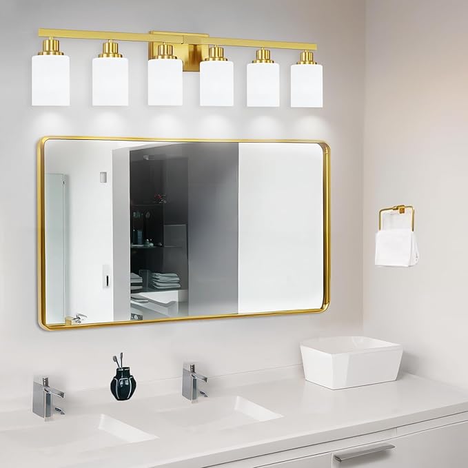 6 Light Gold Bathroom Vanity Light, Gold Bathroom Light Fixtures, 38" Modern Brushed Gold Vanity Lighting Fixtures for Bathroom Over Mirror, Gold Sconces Wall Lighting for Bedroom Living Room
