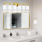 6 Light Gold Bathroom Vanity Light, Gold Bathroom Light Fixtures, 38" Modern Brushed Gold Vanity Lighting Fixtures for Bathroom Over Mirror, Gold Sconces Wall Lighting for Bedroom Living Room
