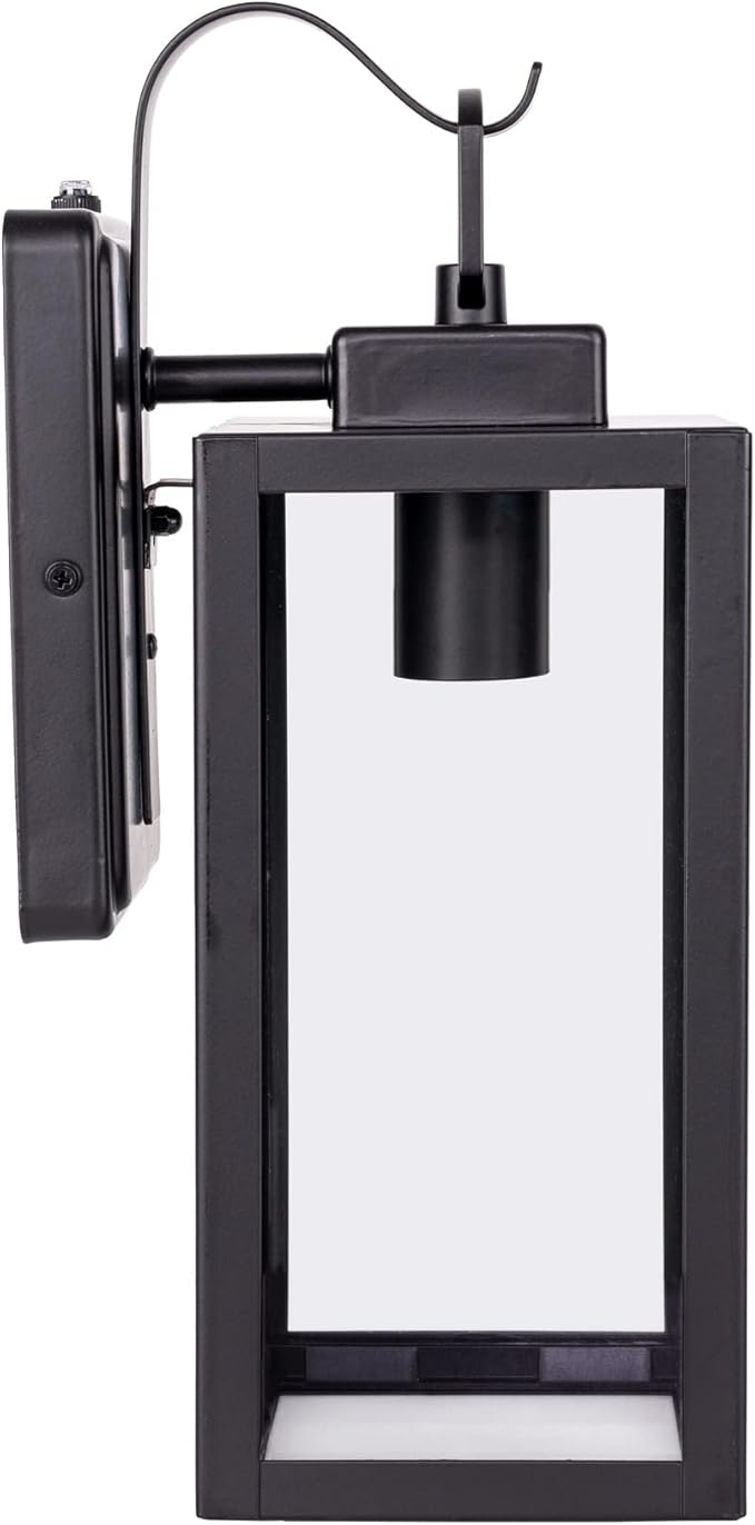 LIT-PaTH Dusk to Dawn Outdoor Wall Lantern, Wall Sconce as Porch Lighting Fixture, E26 Medium Base Max 60W, Anti-Rust Metal with Glass Shade, Black, 1-Pack